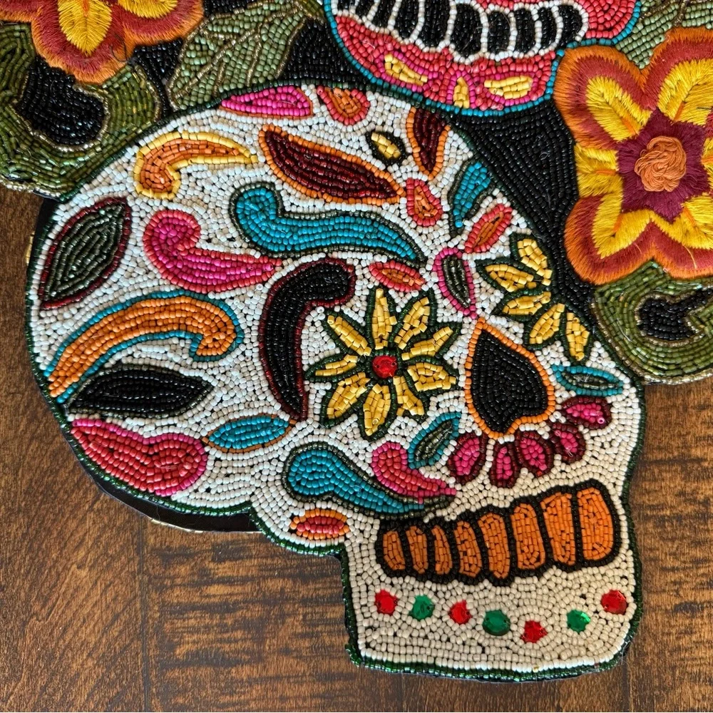 RARE! HTF! NWT Pier One Sugar Skull Day of the Dead Ornate Beaded Tablerunner